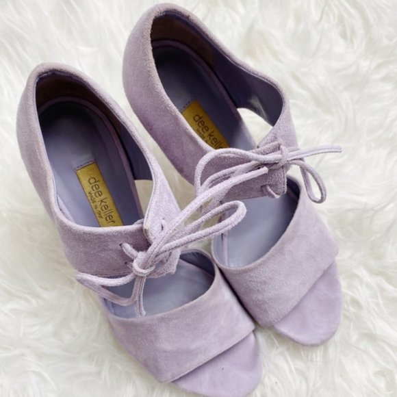 Dee Keller Lavender Suede Tie Heels 37.5 - Picture 4 of 12